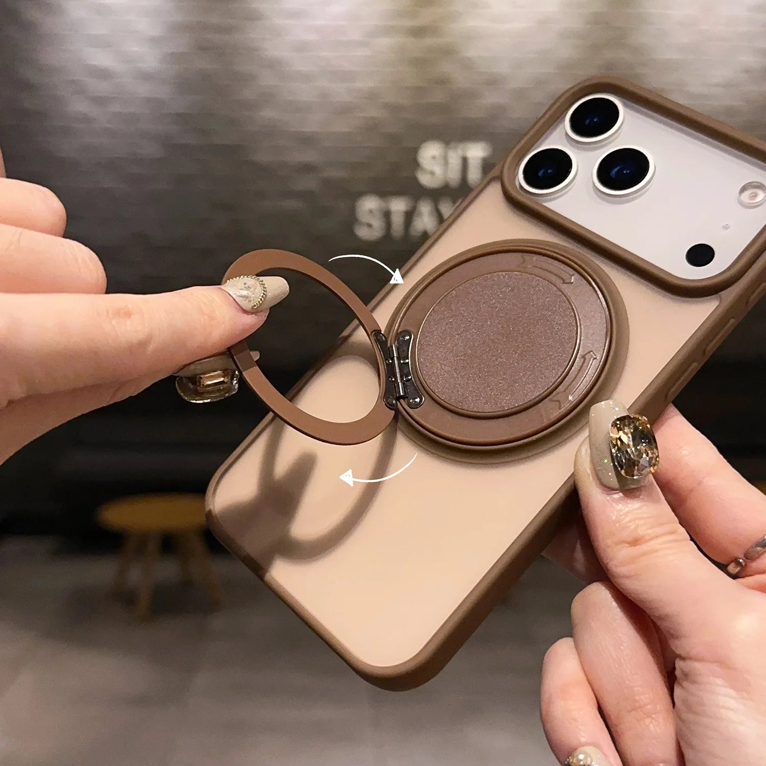 Customized Magnetic Bracket Phone Case-Transparent Anti-Drop Protective Cover for iPhone 17 16...Pro Max Plus, Phone Accessories